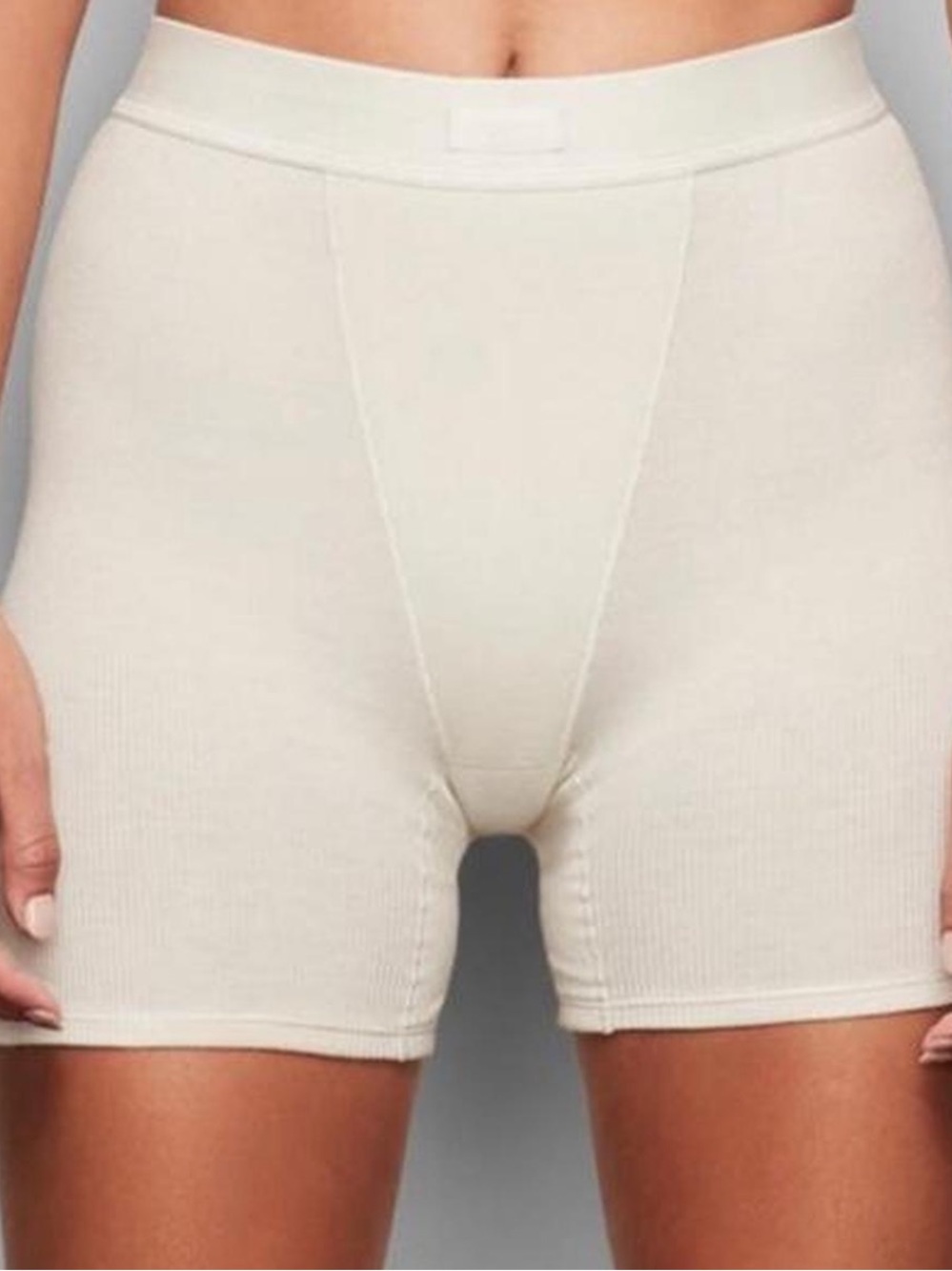 SKIMS Cream Ribbed High-Waist Boxer Shorts